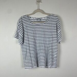 Chico's Women's Striped 100% Linen Blend T Shirt Short Sleeve Size M Casual Top
